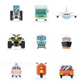 Vector transports flat icons. Car and aircraft, agricultural transport icon freight signs