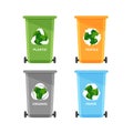 Vector trash cans with recycling icon.