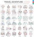 Vector Travel adventures ultra modern outline line icons for apps and web design. Travel sybols for app and web.