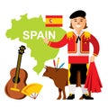 Vector Travel Concept Spain. Flat style colorful Cartoon illustration. Royalty Free Stock Photo