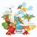 Vector travel poster of Brazil. Modern poster with brazilian symbols