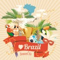 Vector travel poster of Brazil. Poster in retro style with brazilian symbols