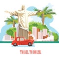 Vector travel poster of Brazil. Travel poster with brazilian symbols