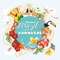 Vector travel poster of Brazil. Welcome to Brazil amazing Carnival