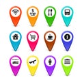 Vector travel symbols map pins set Royalty Free Stock Photo