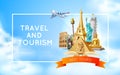 Vector Travelling and tourism poster design 3d