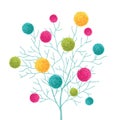 Vector Tree With Colorful Pom Poms Decorative Element. Great for nursery room, handmade cards, invitations, baby designs