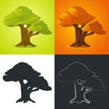 Vector Tree. Tree Silhouette Outline and Colorful Version. Isolated Image