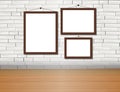 Vector trendy blank poster on the white brick wall realistic mockup Royalty Free Stock Photo