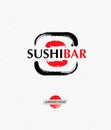 Vector trendy brush sushi logo. Creative sushi bar logotype