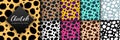 Vector Trendy cheetah skin seamless pattern set. Hand drawn wild animal leopard spots texture for fashion print design, fabric, Royalty Free Stock Photo