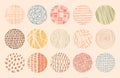 Vector trendy color circle textures made with ink, pencil, brush. Set of hand drawn patterns. Geometric doodle shapes of Royalty Free Stock Photo