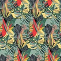 Vector trendy creative summer seamless patterns with floral exotic tropical elements, palm leaves