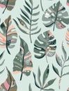 Vector trendy creative summer seamless patterns with floral exotic tropical elements, palm leaves