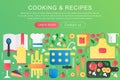 Vector trendy flat gradient color Cooking and recipes kitchen concept template banner with icons and text. Royalty Free Stock Photo