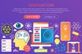 Vector trendy flat gradient color innovation concept template violet banner with icons and text. Royalty Free Stock Photo