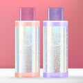 Vector Trendy Glitter Holographic Beauty or Toiletries Clear Bottle