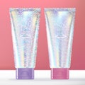 Vector Trendy Glitter Holographic Beauty or Toiletries Tube Packaging for Hand Cream, Lotion Royalty Free Stock Photo