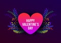 Vector trendy Happy Valentines Day illustration with plants and flowers. Greeting card with red heart Royalty Free Stock Photo