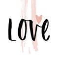 Vector trendy illustration with Love lettering and pink heart on white background. Handwritten design. Modern calligraphy