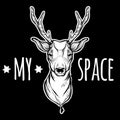 Vector trendy illustration with sketched deer head. My space. Concept art. Tattoo, prints, textile, magic, space and nature symbol