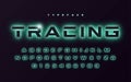 Vector trendy neon light or eclipse style futuristic glowing font design, alphabet, typeface, letters and numbers.