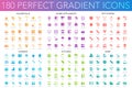 180 vector trendy perfect gradient icons set of household, home appliances, pet friend, garden, kitchen, baby.