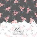 Vector trendy pink floral ditsy on grey white ground horizontal seamless border pattern background