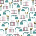 Vector trendy science experiment tools seamless pattern background