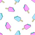 Vector trendy seamless pattern with bitten ice cream. Modern summer fashion print