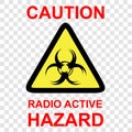 Simple vector triangular caution sign, radio active hazard, at transparent effect background Royalty Free Stock Photo