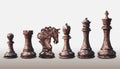 Vector triangulation, a set of dark brown, black side, chess pieces, low poly design isolated on white background. Checkmate