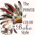 Vector tribal design in boho style. Headdress with feathers Royalty Free Stock Photo