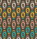 Vector tribal seamless pattern with abstract feathers and circles.