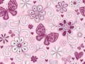 Vector tricolor valentines pattern of hearts and flowers and butterflies Royalty Free Stock Photo