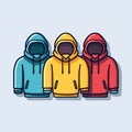 Vector of a trio of vibrant and stylish hoodies in different colors