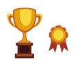 Vector trophy champion cup flat icon. Winner award medal and victory prize. Sport success and best win golden leadership Royalty Free Stock Photo