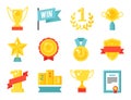 Vector trophy champion cup flat icon winner gold award prize sport success best win golden illustration. Royalty Free Stock Photo