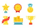 Vector trophy champion cup flat icon winner gold award prize sport success best win golden illustration. Royalty Free Stock Photo