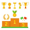 Vector trophy champion cup flat icon winner gold award and victory prize sport success best win golden leadership Royalty Free Stock Photo