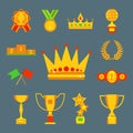 Vector trophy champion cup flat icon winner gold award and victory prize sport success best win golden leadership Royalty Free Stock Photo