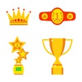 Vector trophy champion cup flat icon winner gold award and victory prize sport success best win golden leadership Royalty Free Stock Photo