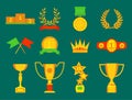 Vector trophy champion cup flat icon winner gold award and victory prize sport success best win golden leadership Royalty Free Stock Photo