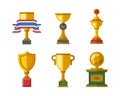 Vector trophy champion cup flat icon winner gold award and victory prize sport success best win golden leadership
