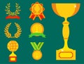 Vector trophy champion cup flat icon winner gold award and victory prize sport success best win golden leadership Royalty Free Stock Photo