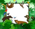 Vector tropical card with jungle animals. Jungle style rainforest illustration.