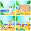 Vector tropical cocktails and beach bar concept. Set of summer illustration and backgrounds. Royalty Free Stock Photo