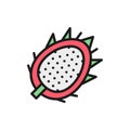 Tropical dragon fruit, pitahaya, pitaya flat color line icon.