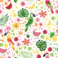 Vector tropical floral seamless pattern Royalty Free Stock Photo