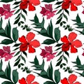 Vector Tropical flowers and leaves isolated. Black and white engraved ink art. Seamless background pattern. Royalty Free Stock Photo